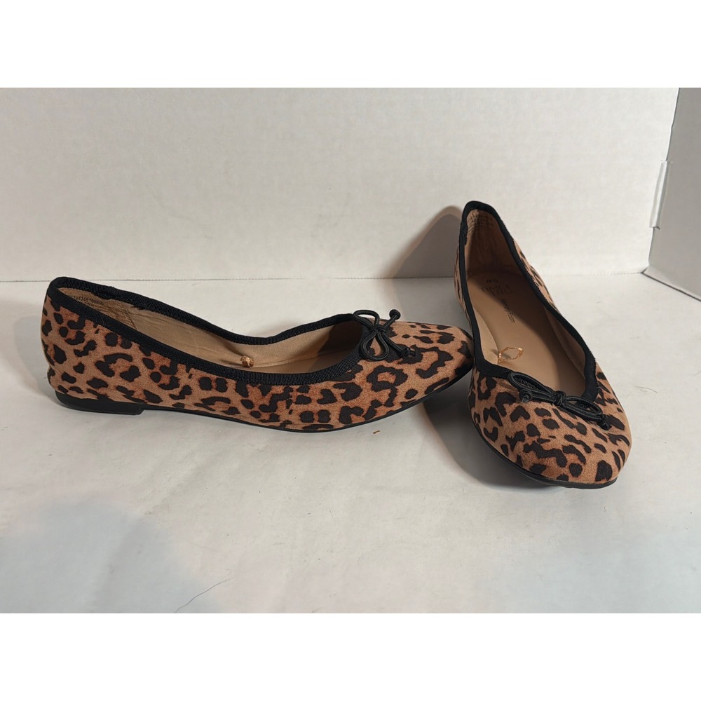 Time and Tru Women Leopard Print Ballet Flats Memory Foam Brown Black Size 8.5